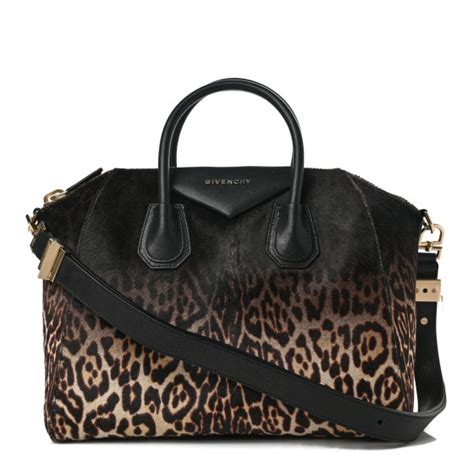 Givenchy Pony Hair Smooth Calfskin Leopard Print Antigona Black